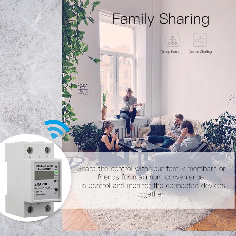 Tuya Smart Power Meter Switch with Power Consumption & Energy Monitoring - WiFI Control via SmartLife Google Alexa Apps