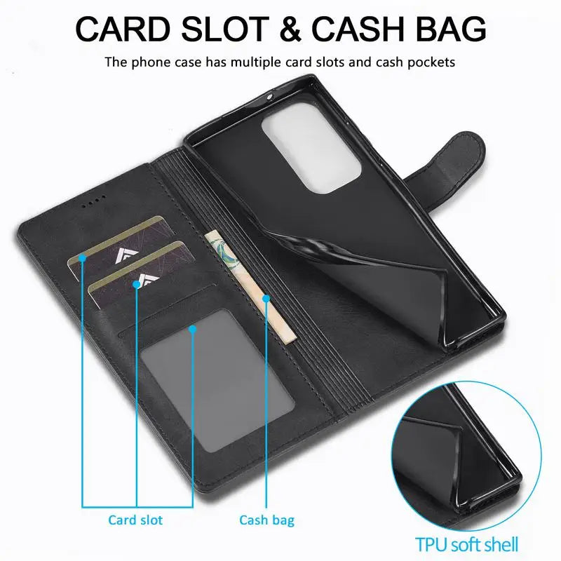 Leather Wallet Design Phone Case with Card Slots & Flip Stand For Samsung Galaxy S23 Ultra S24 S22 Plus S21 S20 Fe S10 S10e S9 S8 S7 Edge Cover