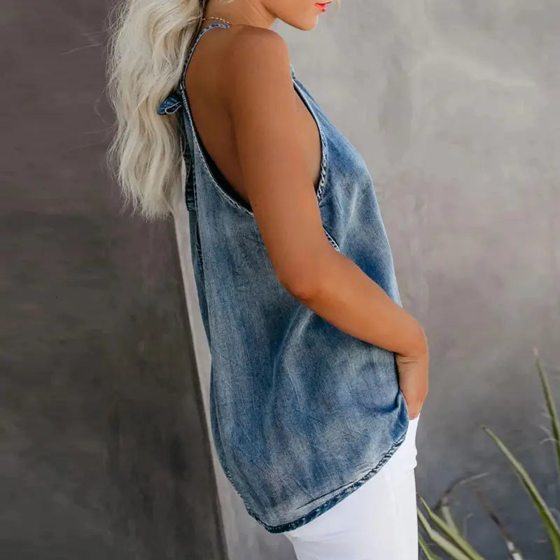 Stylisches Denim-Neckholder-Top