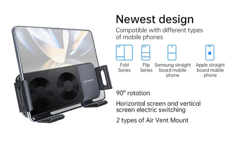 Adjustable mobile phone holder with a large screen attachment and multiple compatibility features.