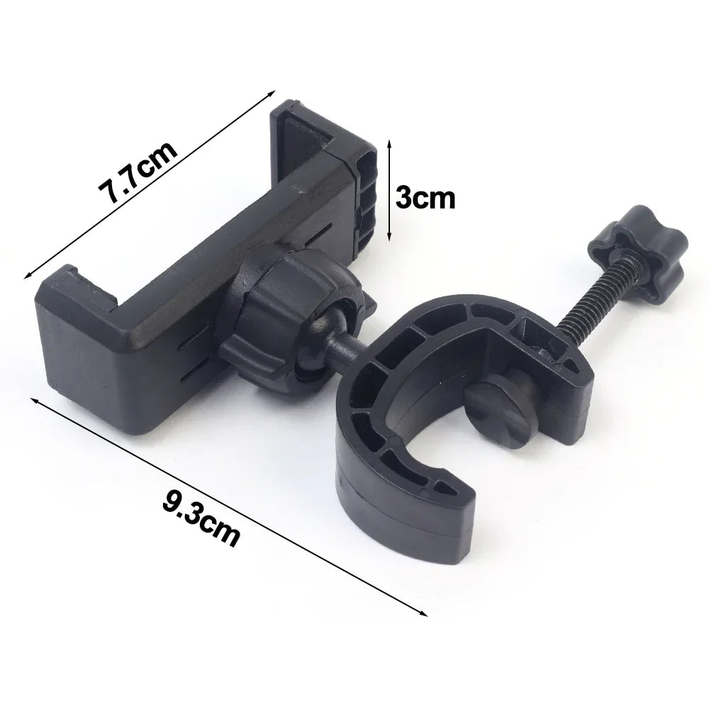 Adjustable smartphone or device holder with a clamp mechanism.