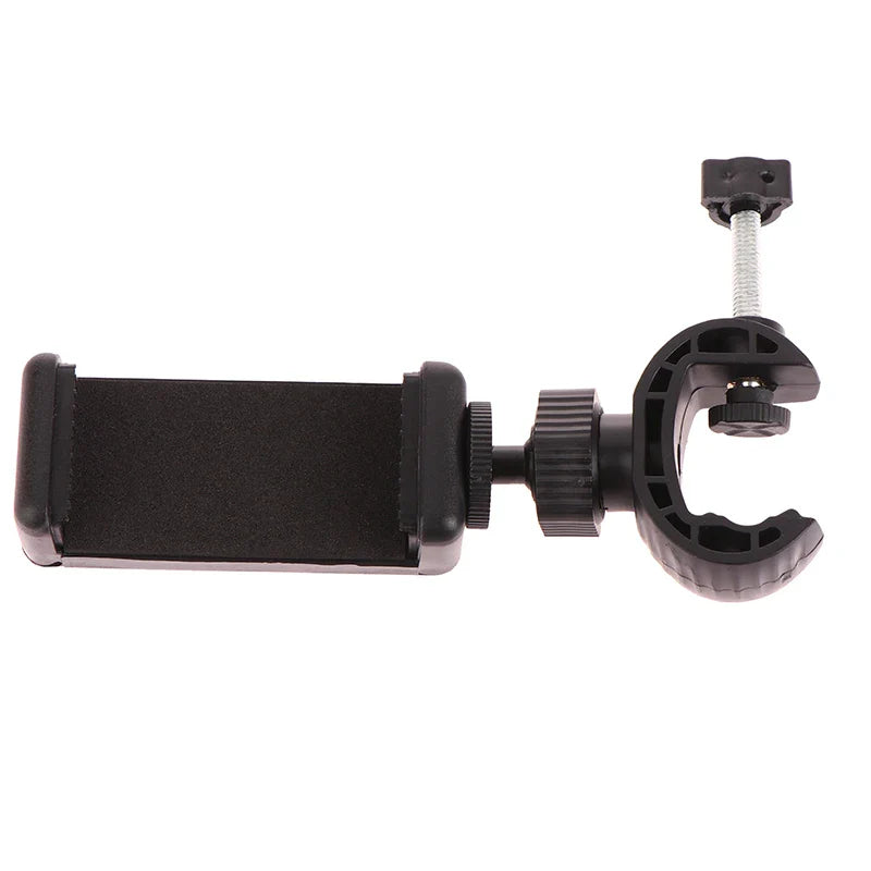 Adjustable smartphone mount or clamp for attaching a mobile device to various surfaces.