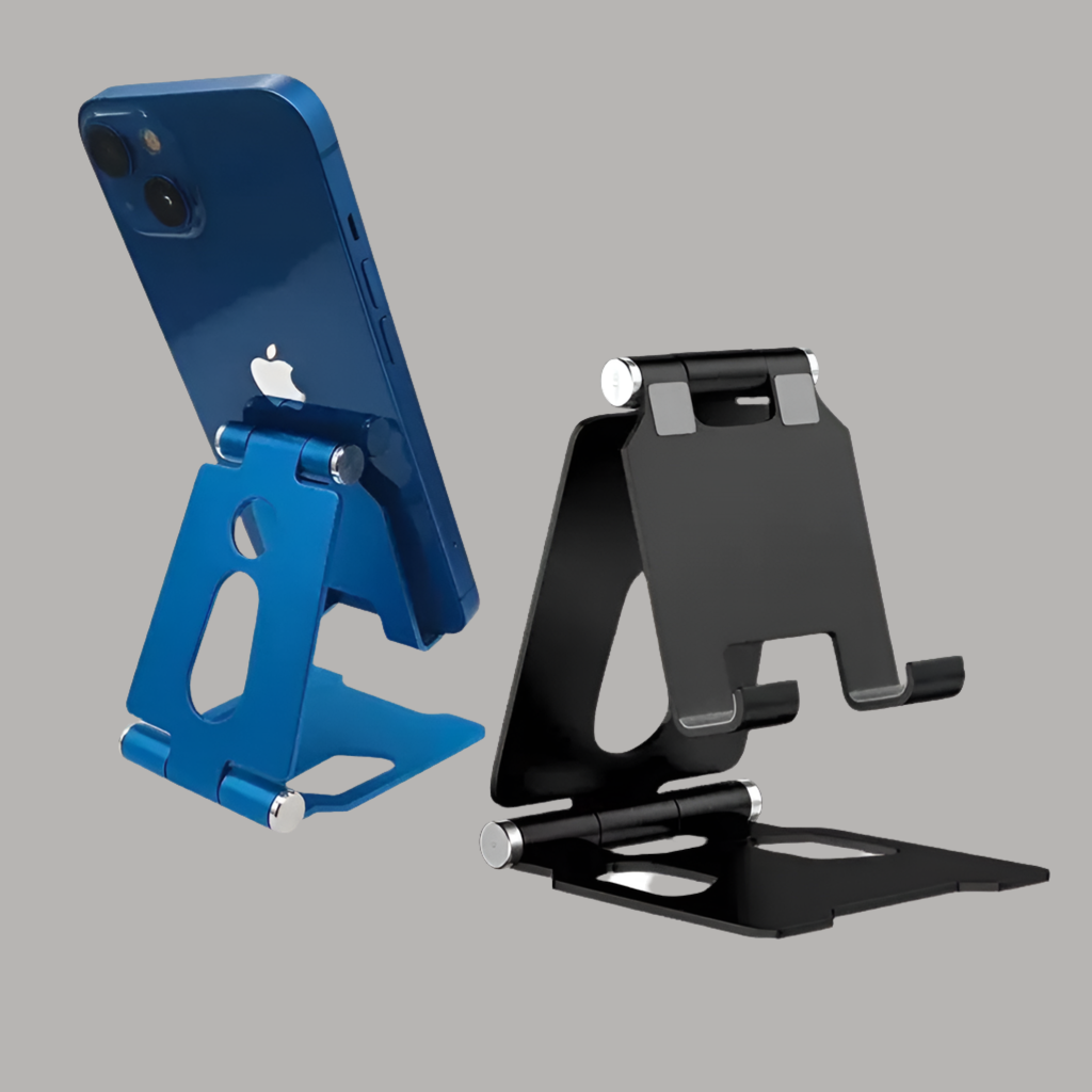 Adjustable smartphone stands in blue and black colors.