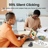 Advertisement for a ’99% Silent Clicking’ feature, showing people working quietly on devices.