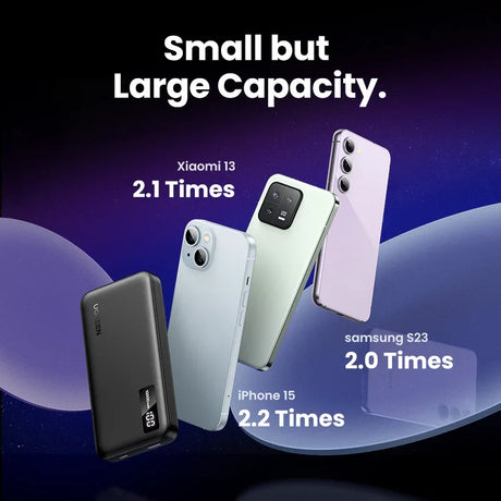 Advertisement comparing battery capacities of different smartphone models.