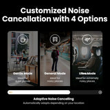 Advertisement for customizable noise cancellation headphones with four different modes.