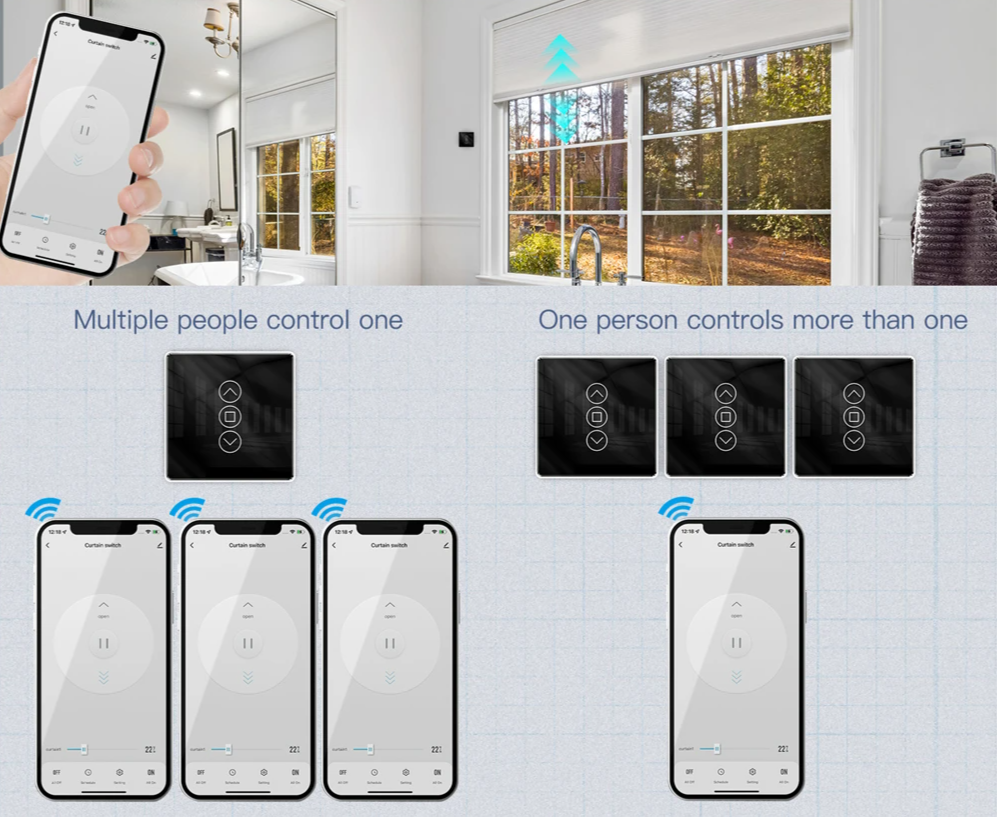 Smart 2.5D Touch Curtain & Blind Contol Switch - WiFi Shutter Control via SmartLife Google Alexa Apps