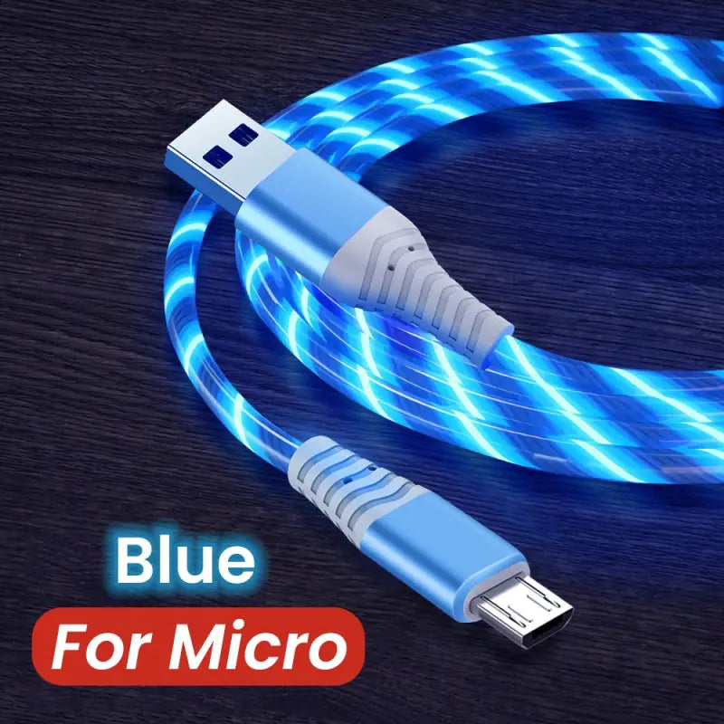 a close up of a blue cable connected to a micro usb cable