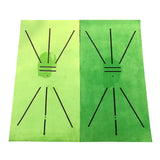 a green and black painting with two arrows