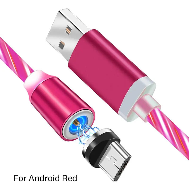 a close up of a pink cable connected to a usb charger