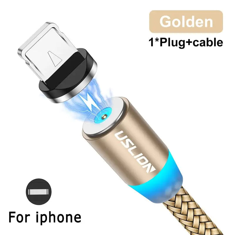 the gold cable cable is connected to an iphone