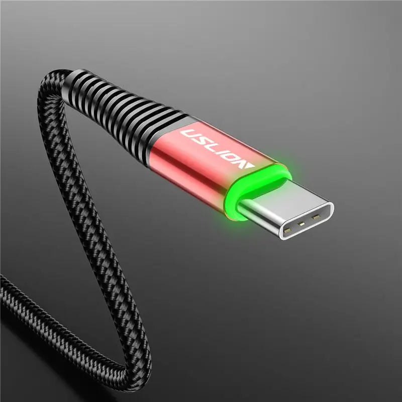 anker usb cable with a green light