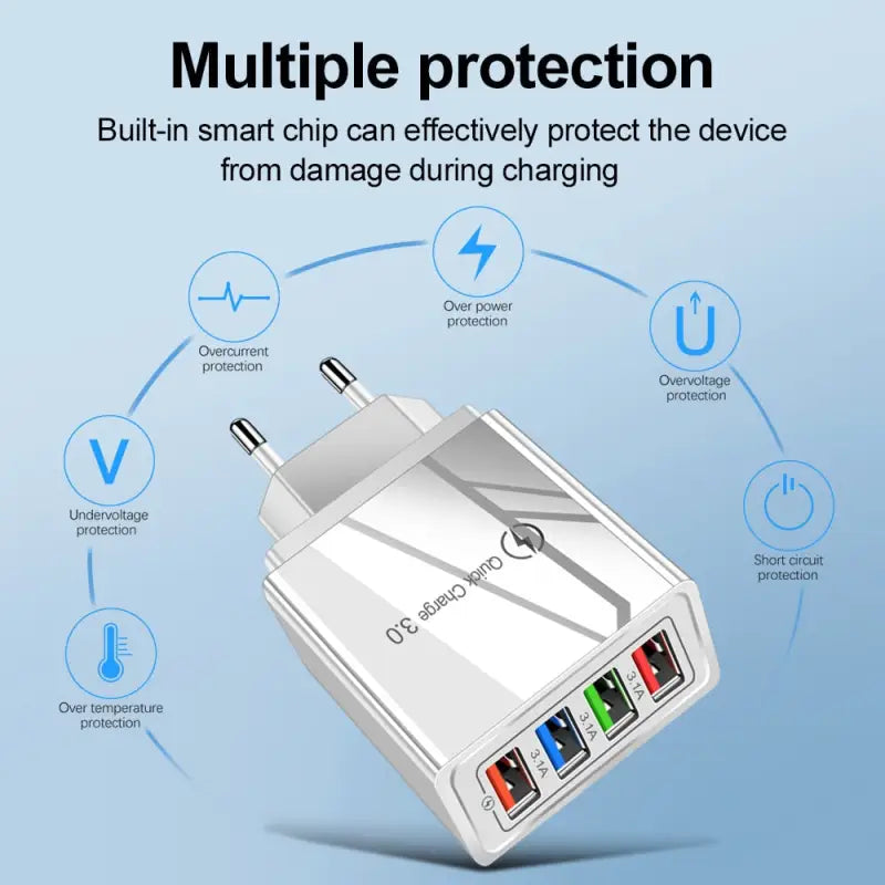 a close up of a white device with multiple charging devices