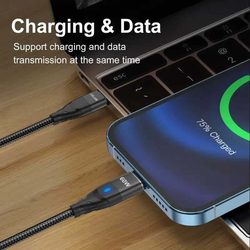 a charging cable connected to an iphone