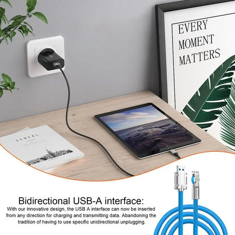 an image of a charging station with a tablet and a plant