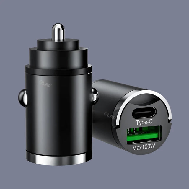 a close up of a car charger with a black charger