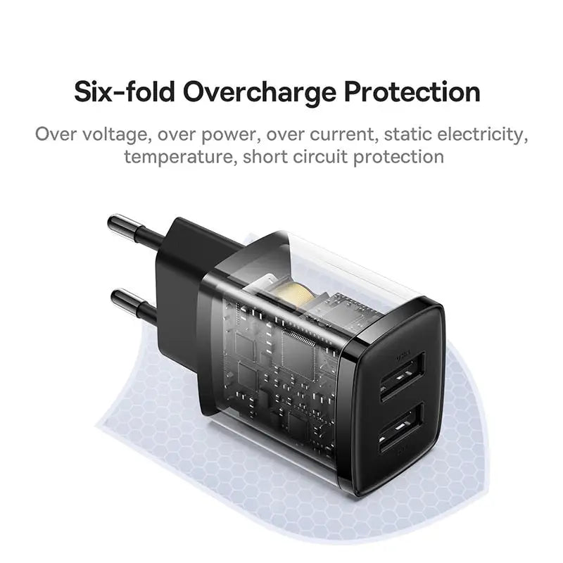 an illustration of a charging device with the text six - fold charge protection