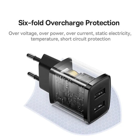 an illustration of a charging device with the text six - fold charge protection