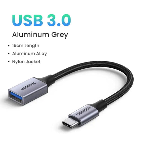 Anker usb 3 0 aluminum grey cable with a black cord