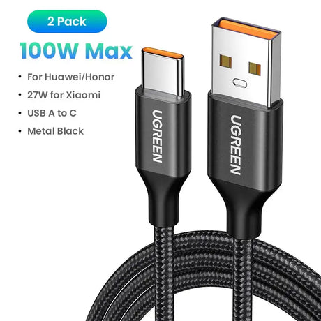 Anker usb cable with a black braid and orange cord