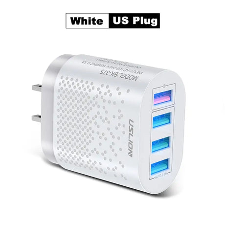 a white usb charger with the words white usb