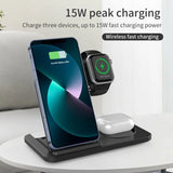a charging station on a table with a phone and a charging device