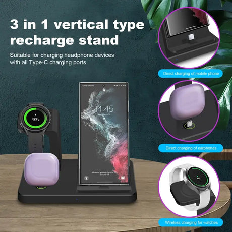 the charging station with 3 charging ports and a charging station