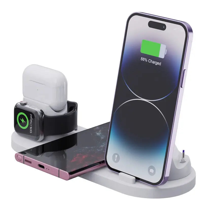an image of a charging station with a phone and a charger