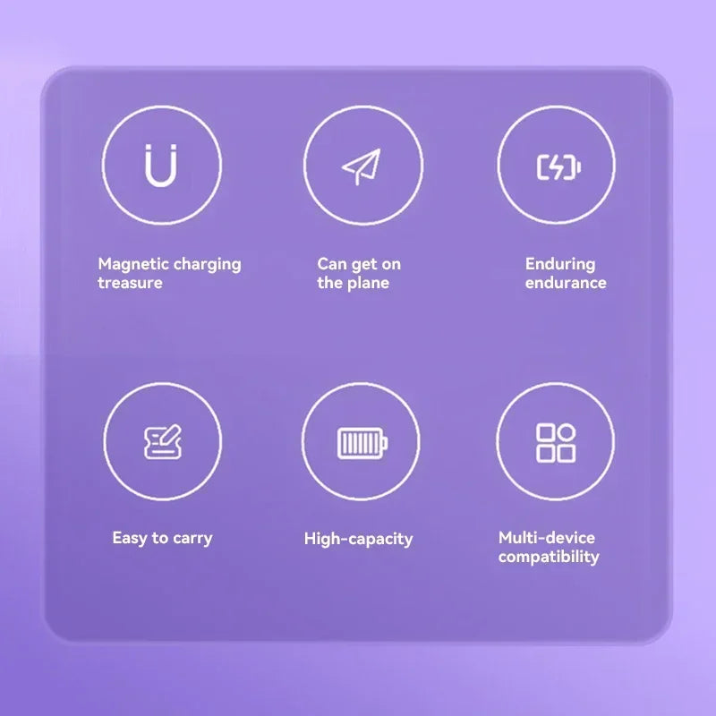 the app is displayed on a purple background