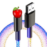 an apple is being inserted into a computer cable