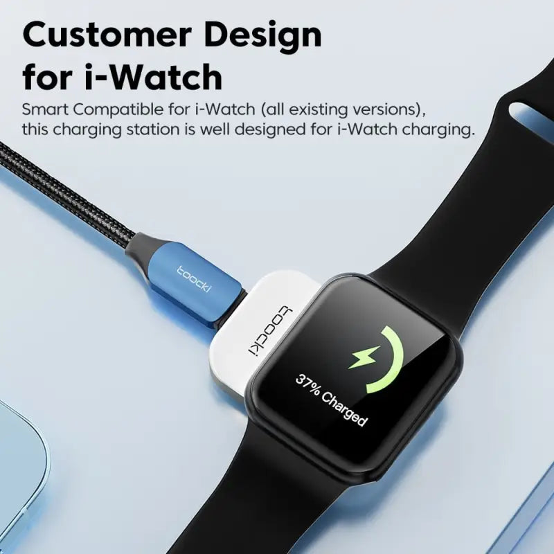 an apple watch with a charging cable attached to it