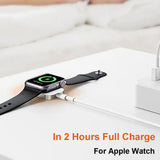 an apple watch charging station on a bed