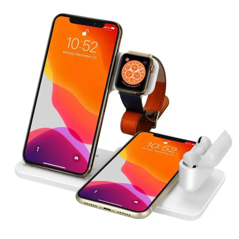 an apple watch and an iphone with a charging station