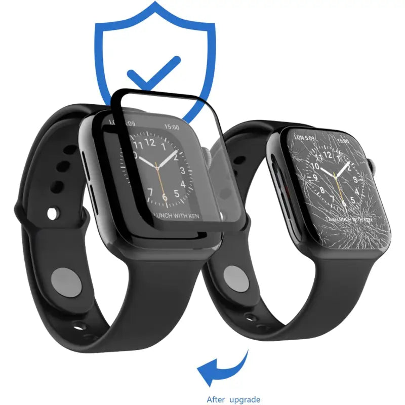 the apple watch is shown with the screen showing the screen protector
