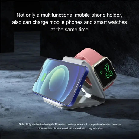 The apple watch is shown with a charging stand