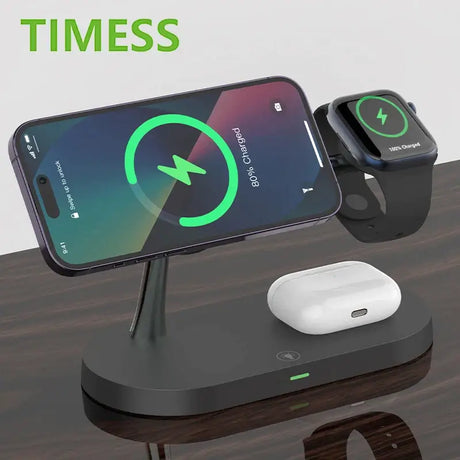 An apple watch and an apple watch stand on a table