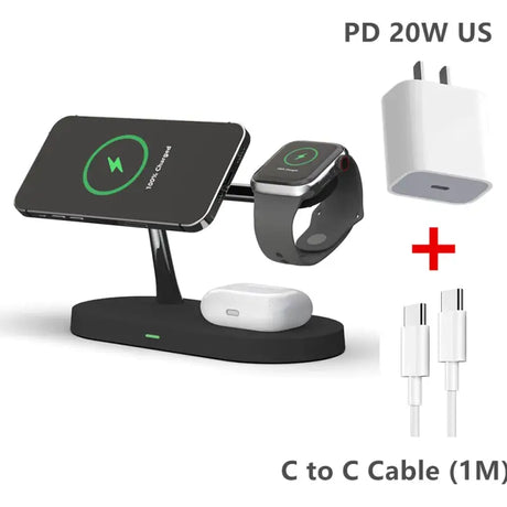 The apple watch charging station with a charger and a cable