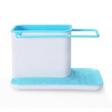 a blue and white plastic container with a lid