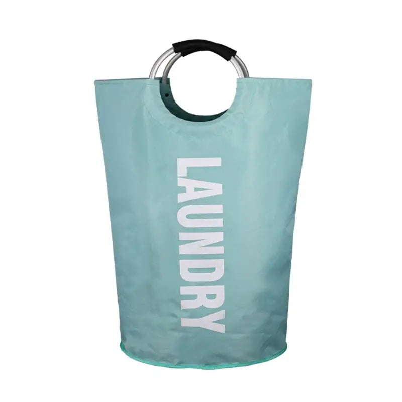 a green shopping bag with the word’laundry’printed on it