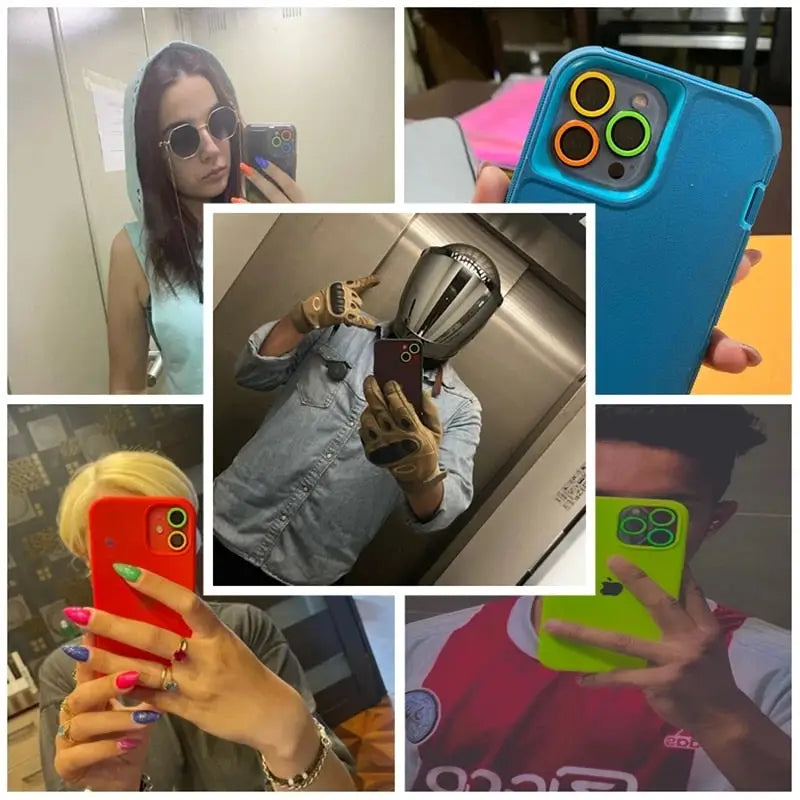 arafed collage of a woman taking a selfie with her phone