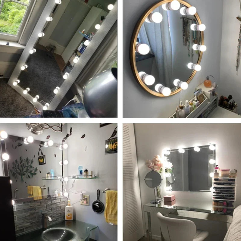 arafed image of a bathroom with a vanity mirror and a vanity with lights