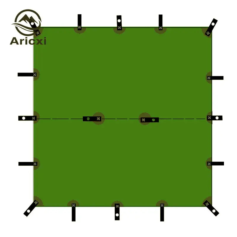 a green square with four holes and two holes