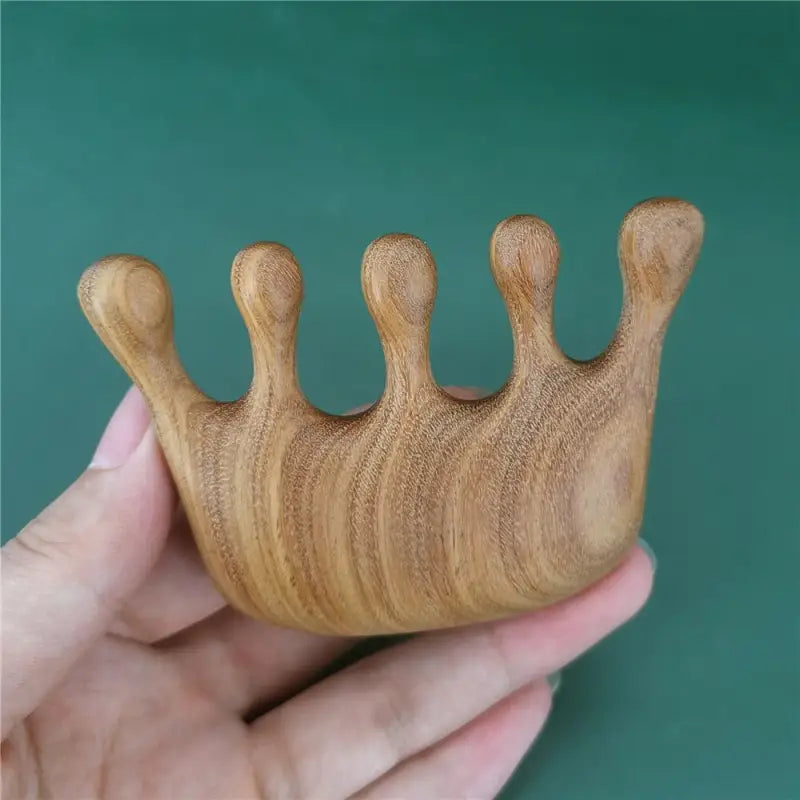 a hand holding a wooden crown