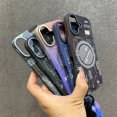 Assorted phone cases with circuit board designs.