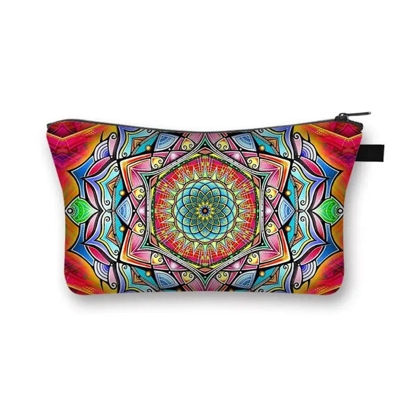 a colorful zipper bag with a colorful design on it