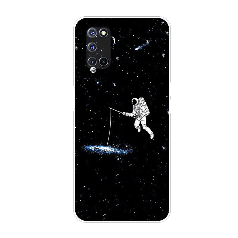 an astronaut is flying through the stars on a black background