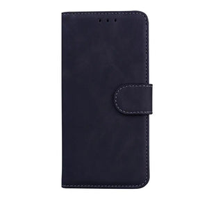 the back of a black leather wallet case