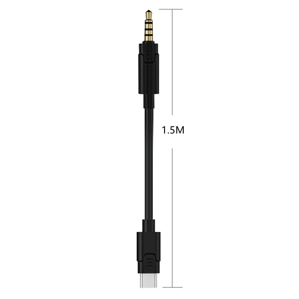 Audio cable with a USB-C connector on one end and a 3.5mm jack on the other, measuring 1.5 meters in length.