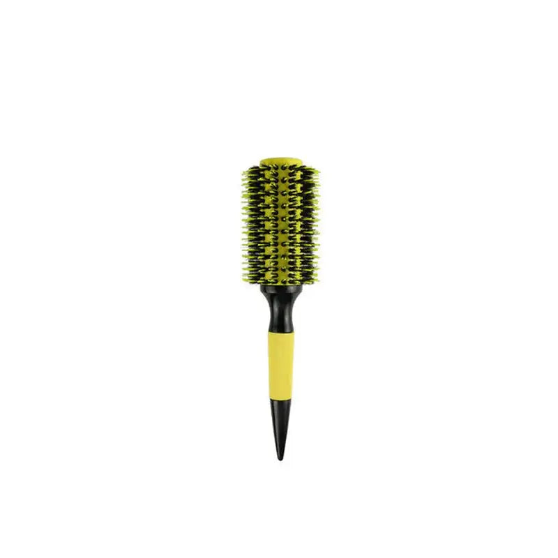 a close up of a yellow and black brush on a white background