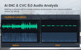 Audio waveform comparison showing noise reduction in an outdoor environment.